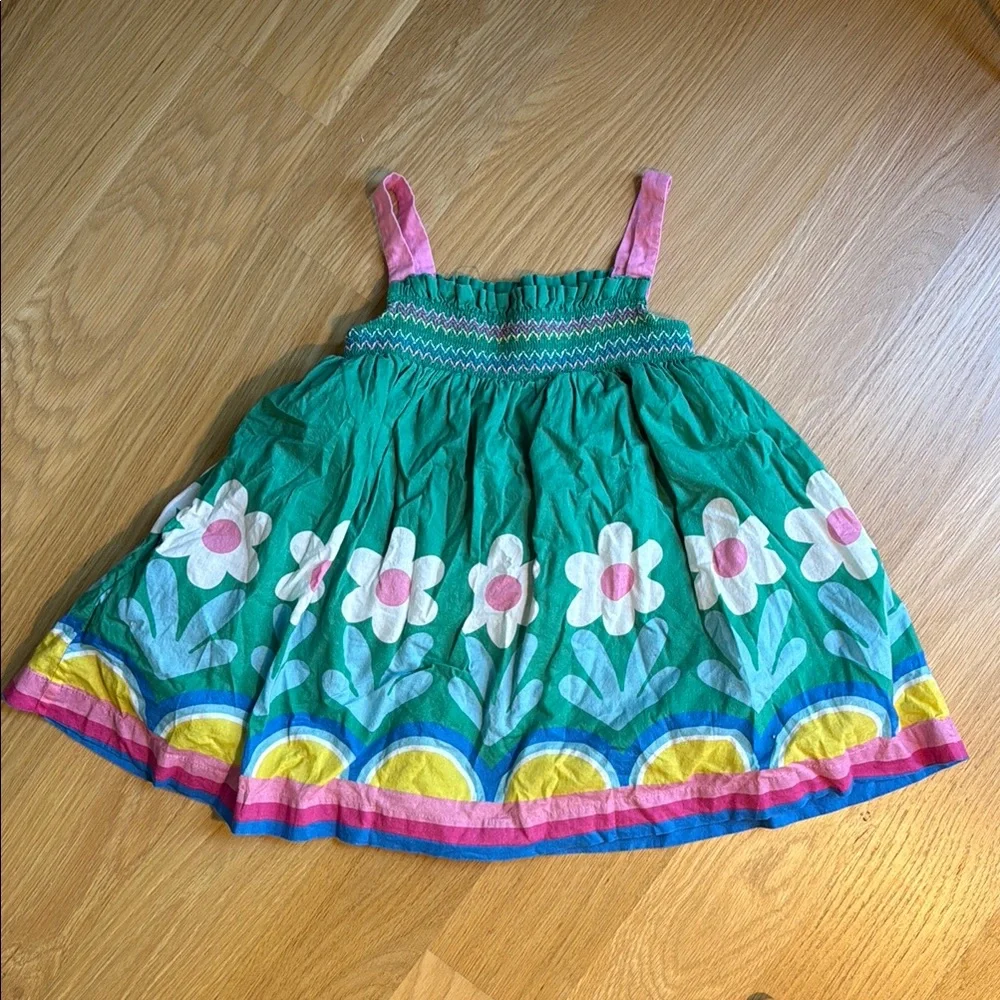 Mini Boden Green Floral Sun Dress with Pink Straps